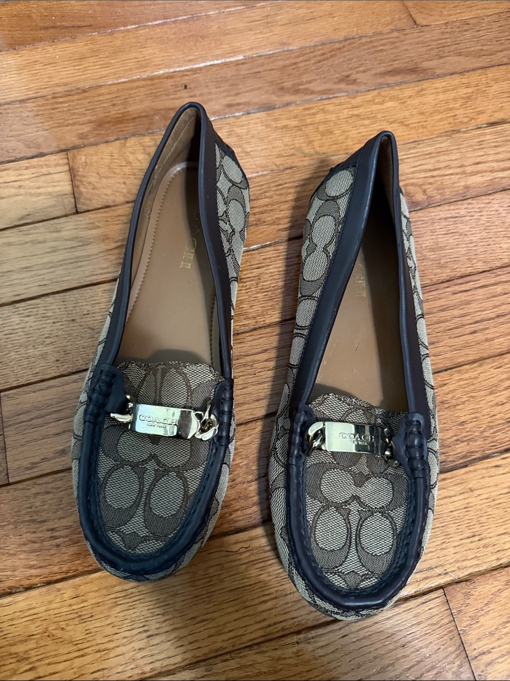 Coach Brown Signature Canvas Mules with Gold Hardware